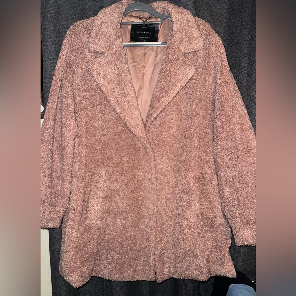 Lucky Brand size XL Blush Double Breasted Faux Shearling Fur Teddy Coat